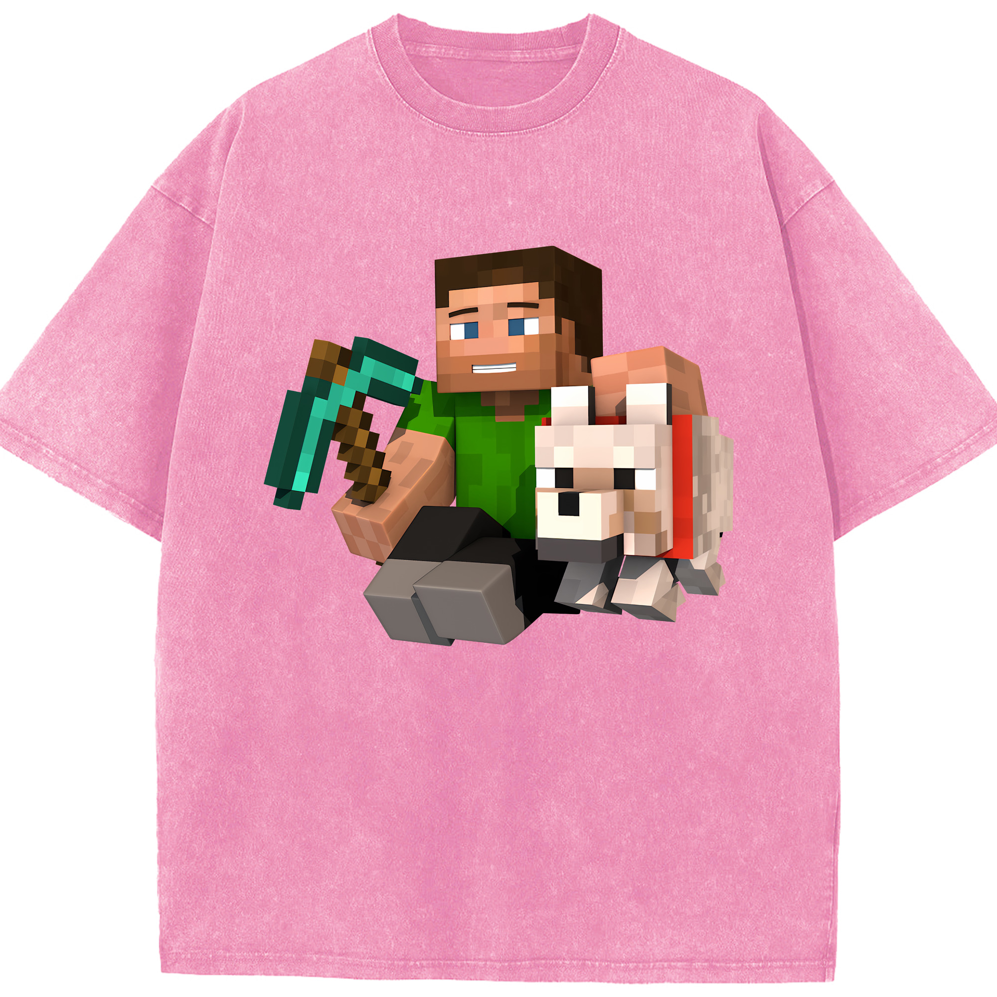 （画像用） マインクラフト ブロックの世界 Minecraft MC Block world 綿100% ヴィンテージ風 半袖Tシャツ（フロントプリント）